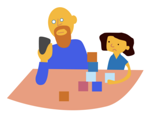 Vader met smartphone naast kind, Sociale scherm-norm